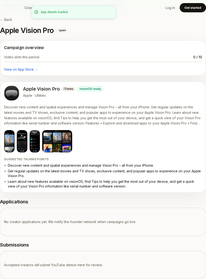 Published VisionLabs campaign with enriched app preview